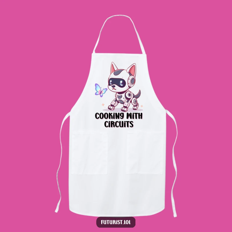 Funny Robot Dog Butterfly Apron: Cook with Playful Tech Flair