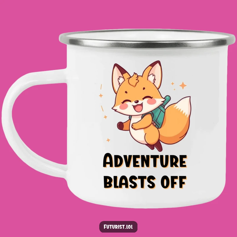 Funny Fox Cub Jetpack Camping Mug: Adventure Fuel for Stargazing Nights