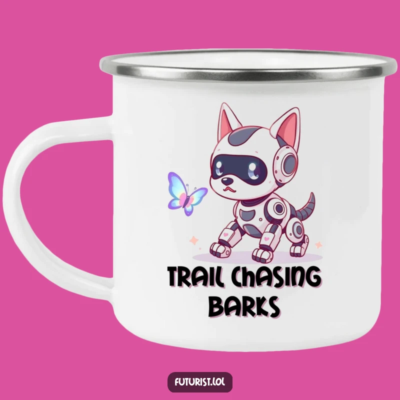 Funny Robot Dog Butterfly Camping Mug: Tech Humor for Your Adventures
