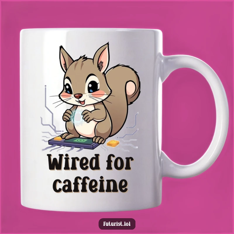 Funny Squirrel Genius Mug: Determined Character Mastering Glowing Circuits