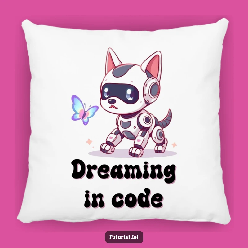 Funny Robot Dog Butterfly Pillow: Comfy Tech Humor for Your Sofa