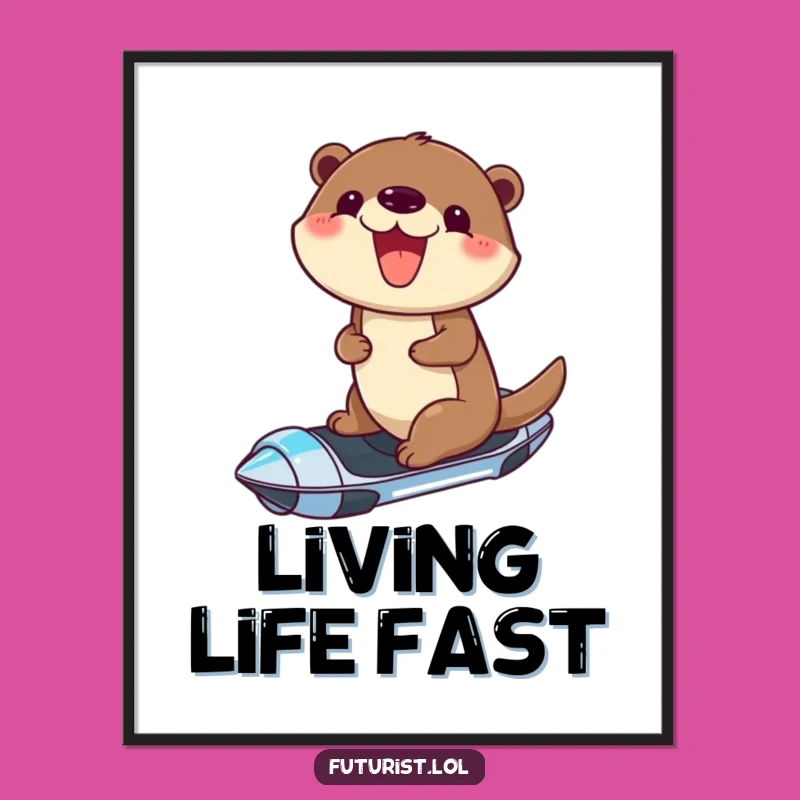 Funny Otter Hoverboard Digital Art: Joyful Wall Decor for Futuristic Fun