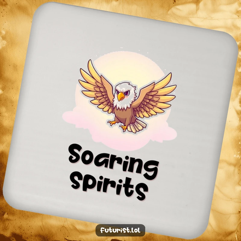 Funny Eagle Freedom Coaster: A majestic eagle character soars through a neon-tinted sky, a funny protector for your drinks.