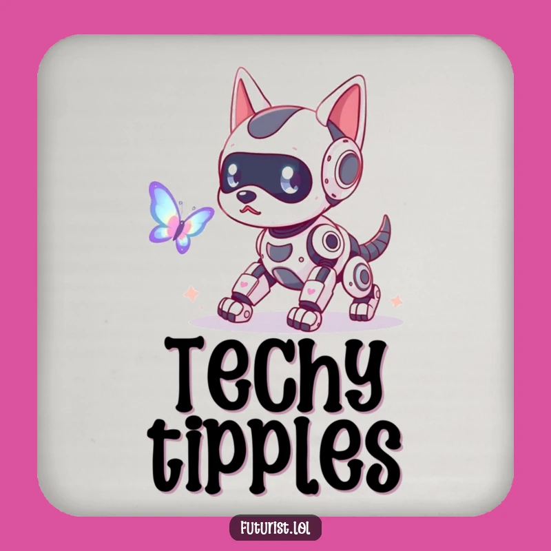 Funny Robot Dog Butterfly Coaster: Protect Surfaces with Tech Humor