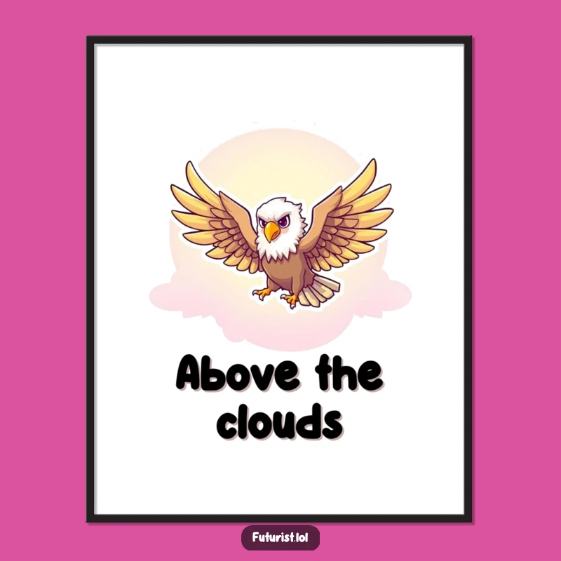 Funny Eagle Freedom Poster: Majestic Character Soaring Through Neon Skies