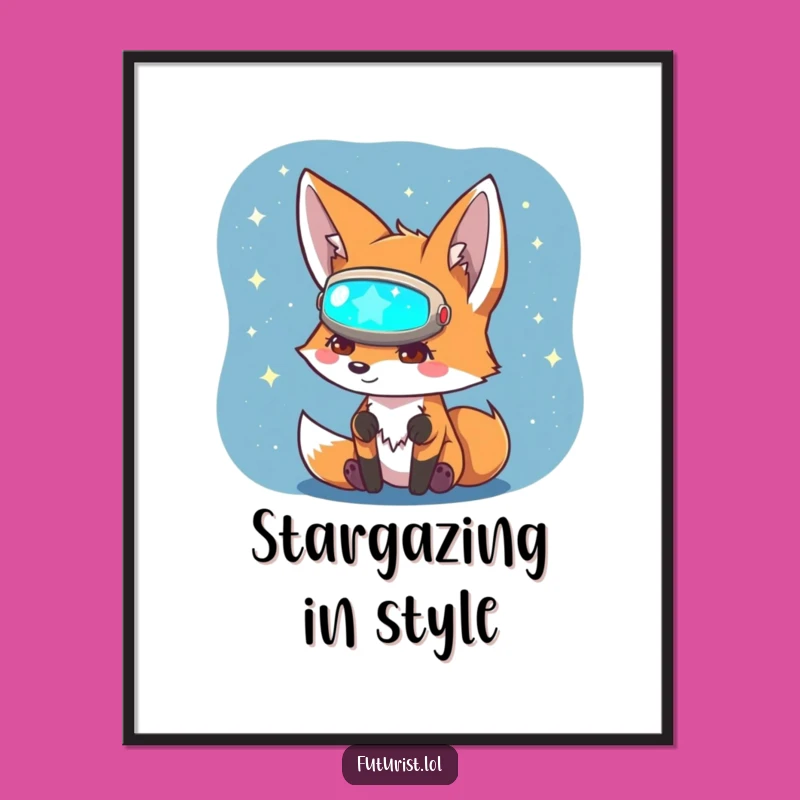 Funny Fox Sci-Fi Poster: Curious Character Peering at a Holographic Star Map