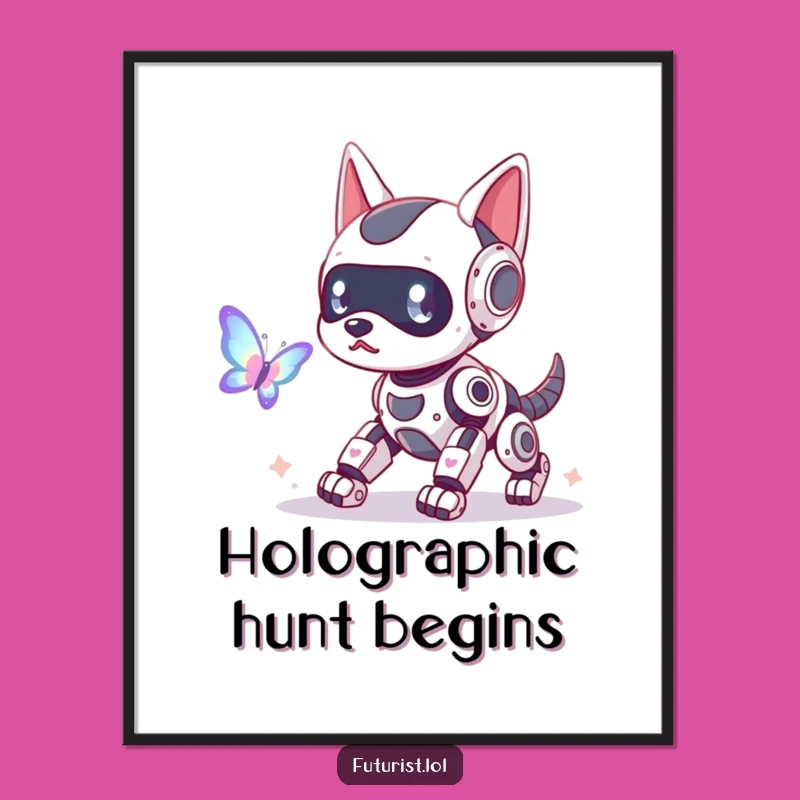 Funny Robot Dog Butterfly Poster: Playful Tech Art for Your Walls