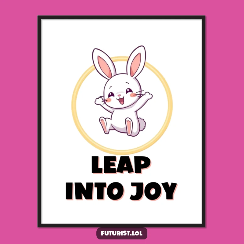 Funny Rabbit Acrobat Poster: Playful Character Leaping Through Light Hoops