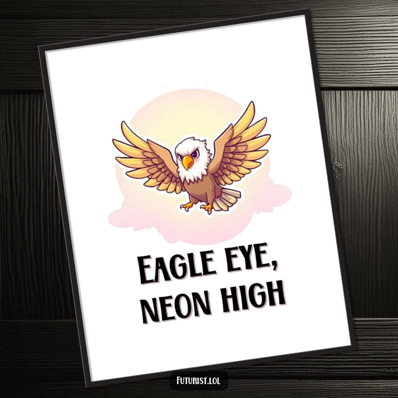 Funny Free Printable Wall Art: Majestic eagle with outstretched wings soaring through a vibrant neon-tinted sky.