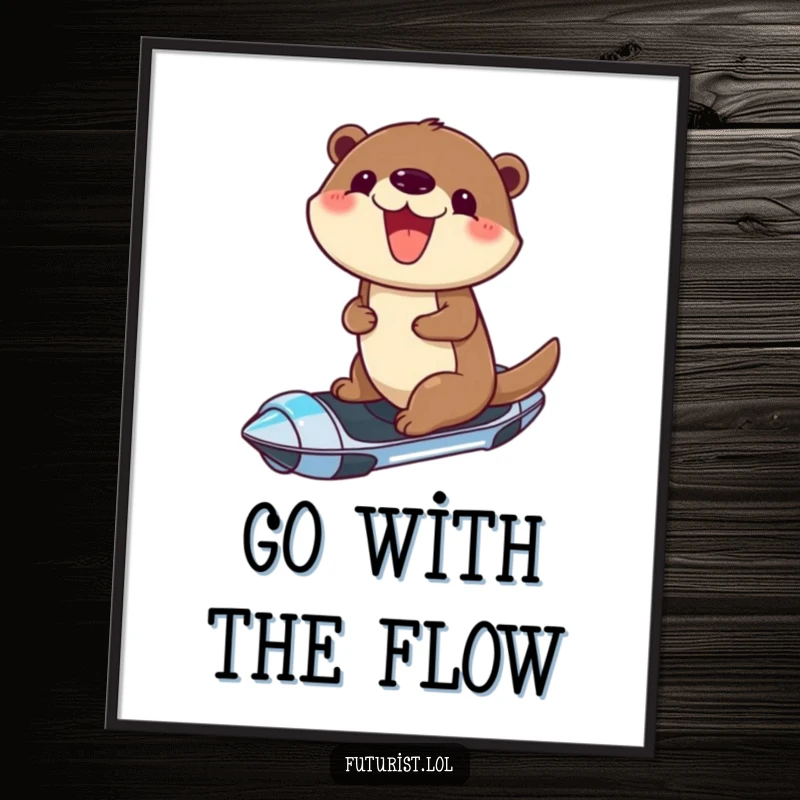 Funny Free Printable Wall Art: Cheerful otter riding a sleek hoverboard with a huge joyful grin, perfect downloadable art.