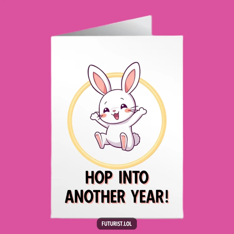 Free Printable Birthday Card: Playful Rabbit Jumping for Joy Downloadable Greeting