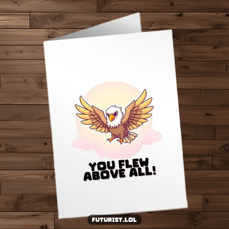 Funny Free Printable Congrats Card: Majestic eagle soaring through a neon sky, celebrating a major achievement.