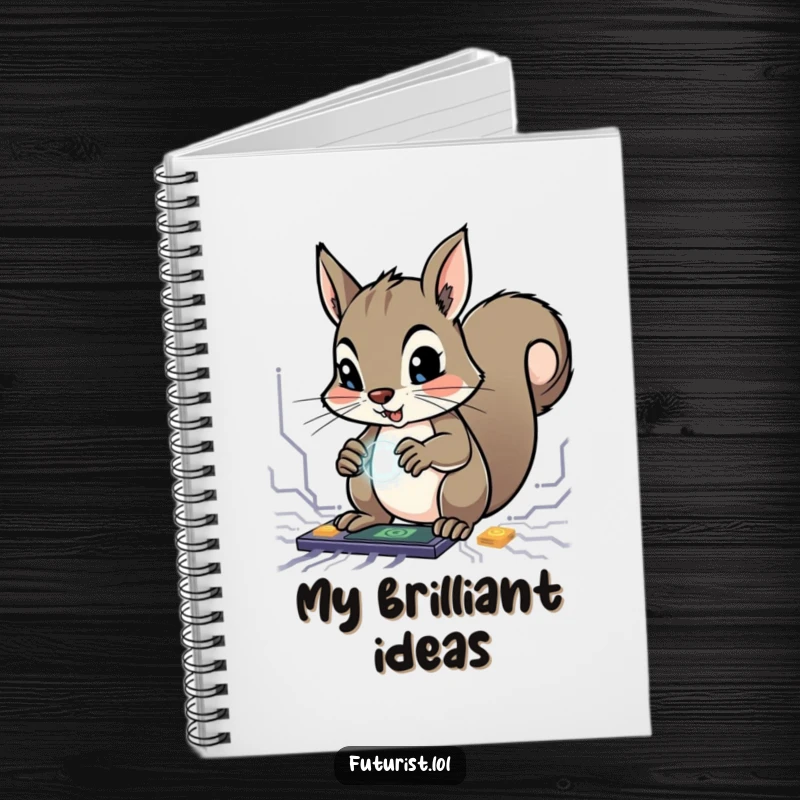 Funny Squirrel Genius Notebook: A determined squirrel character manipulates glowing circuits with tiny paws, ideal for funny notes and plans.