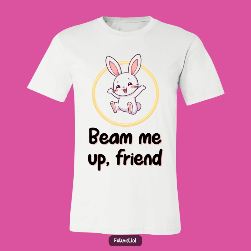 Funny Rabbit Acrobat T-Shirt: Joyful Character Leaping Through Light Hoops